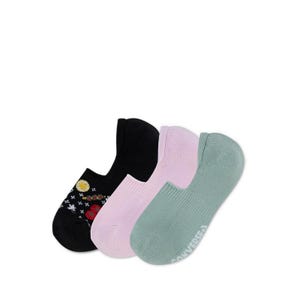 3 Packs Printed Women's Liner Socks - Black