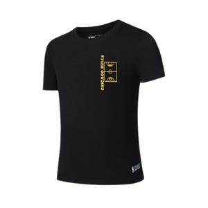 NBA Urban Lines Men Back Rubber Print Loose Fit Boxy T-Shirt Chicago Bulls - Black