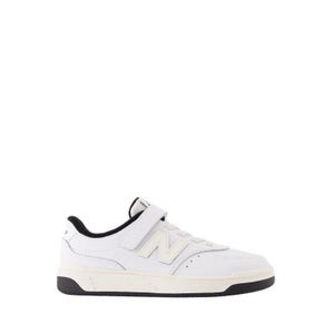 BB80 Hook & Loop Boys Kids Sneakers Shoes - White/Black