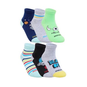 6Pk Boys Non Terry High Qtr Crew Socks - Grey / Grey