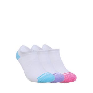 3Pk Girls Full Terry No Show Socks - White / Pink