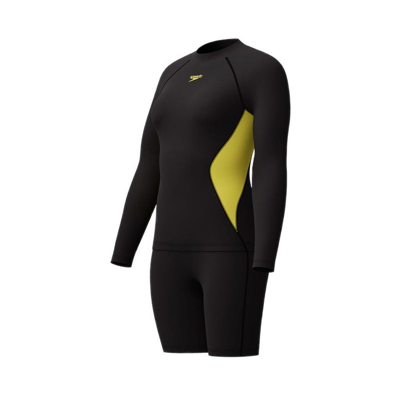 Womens Asia Fit Long Sleeve Rash Top And Jammer Set - Black Yellow