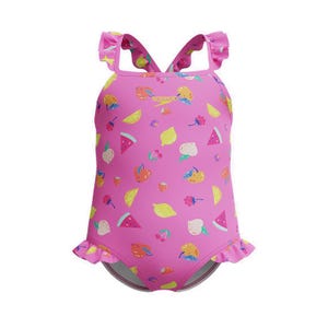 Girls Prt Frill Thinstrap One Piece - Pink