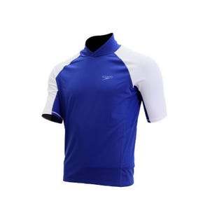 Men Short Sleeve Essential Breathable Water Activity Top Swimwear Blue White