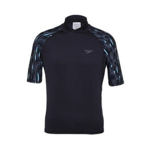Male Deluxe Short Sleeves Breathable Water Activity Top - Black/Marine Blue