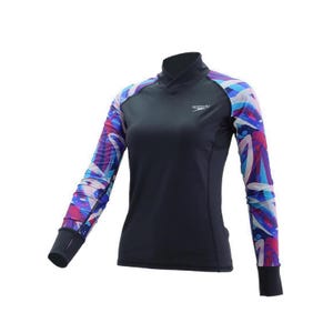 Female Deluxe Long Sleeves Breathable Water Activity Top - Black / Magenta Haze