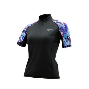 Female Deluxe Short Sleeves Breathable Water Activity Top - Black / Magenta Haze