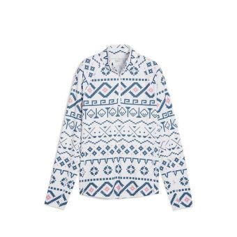 Fair Isle You V 1/4 Zip Long Sleeves Women's - White Glow - Blue Horizon