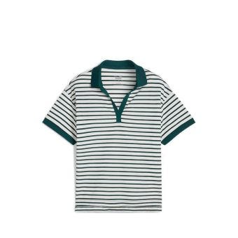 Everyday Stripe Pigue Polo Women's - Warm White -Dark Myrtle