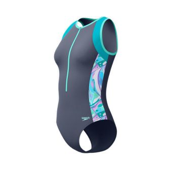 Women Asia Fit Print Panel Hydrasuit Grey Green