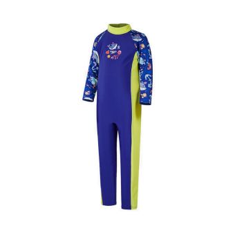 Boys Printed All In One Sun Suit - Blue/Yellow