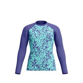 Women Long Sleeve Swim Tee - Blue/Turquoise