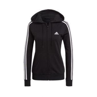 Adidas Women's Essentials French Terry 3-Stripes Full-Zip Hoodie - Black