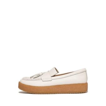 Fitflop Loaffer Tassel Tumbled-Leather Crepe Loafers- Urban White