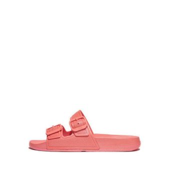 Fitflop Iqushion Pearlized Two-Bar Buckle Slides- Pearlized Rosy Coral