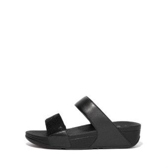 Fitflop Lulu Crystal Embellished Slides Ec4-090 Black