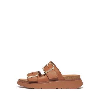 Fitflop Gen-Ff Buckle Two-Bar Leather Slides- Light Tan