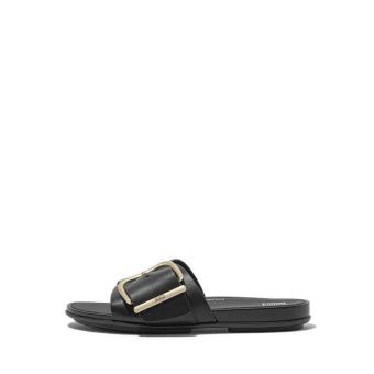 Fitflop Gracie Maxi-Buckle Leather Slides- Black