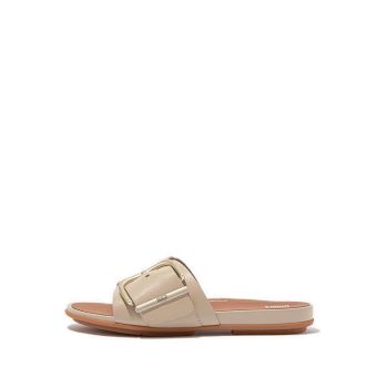 Fitflop Gracie Maxi-Buckle Leather Slides- Stone Beige