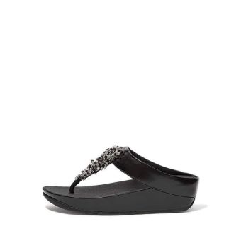 Fitflop Rumba Beaded Toe-Post Sandals - All Black