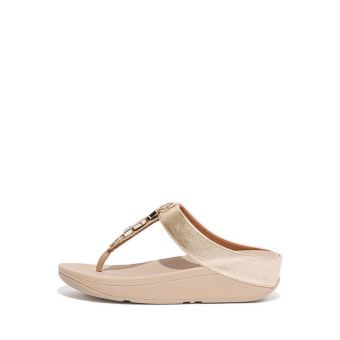 Fitflop Fino Stone Trim Toe-Post Sandals Ea1-675 Women Sandals- Gold