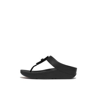Fitflop Fino Resin-Lock Leather Toe-Post Sandals GQ1-001- Black
