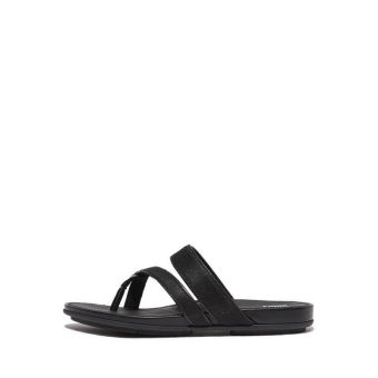 Gracie Shimmerlux Strappy Toe-Post Sandals- Black