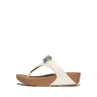Lulu Jewel-Deluxe Leather Toe-Post Sandals- Urban White