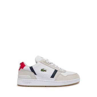 Lacoste Men's T-Clip Tricolour Leather and Suede Trainers- White