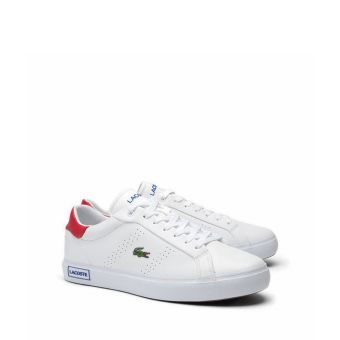Lacoste Men's Powercourt 2.0 Contrasted Leather Trainers - White/Red/Blue
