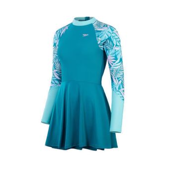 Speedo Asia Fit Womens Printed Long Sleeve Swim Dress - Blue/Pink