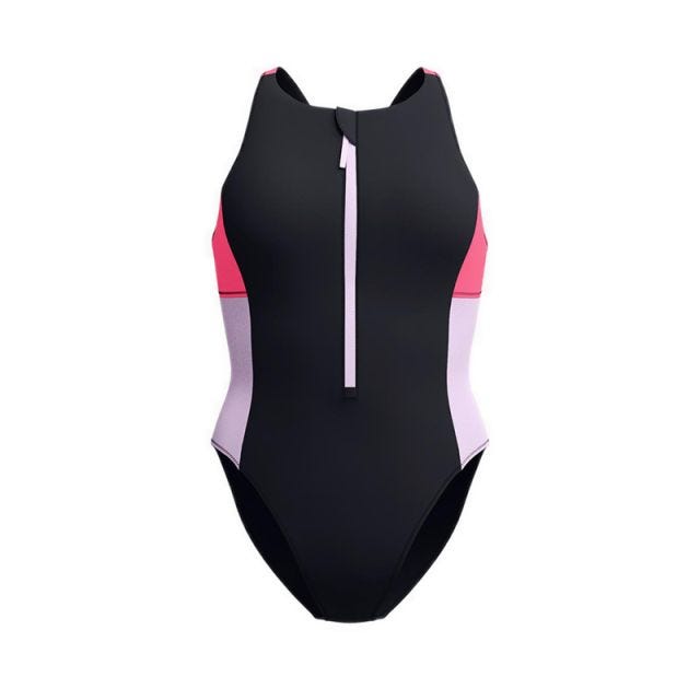 Asia Fit Womens Zip Colour Block One Pc - Black/Red