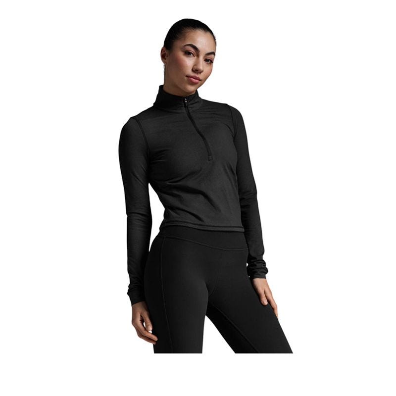 Women's Flex Crop 1/2 Zip Long Sleeve - Black