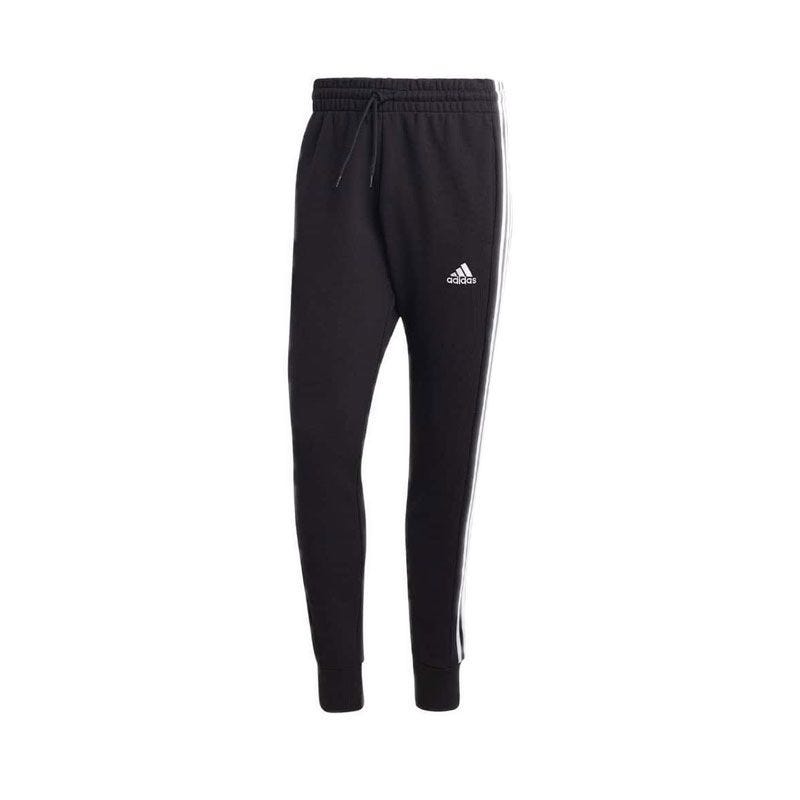 Essentials French Terry Tapered Cuff 3-Stripes Men's Joggers - Black