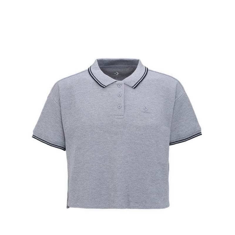Sporty Crop Fit Waffle Polo Women's Polo - Light Grey Heather