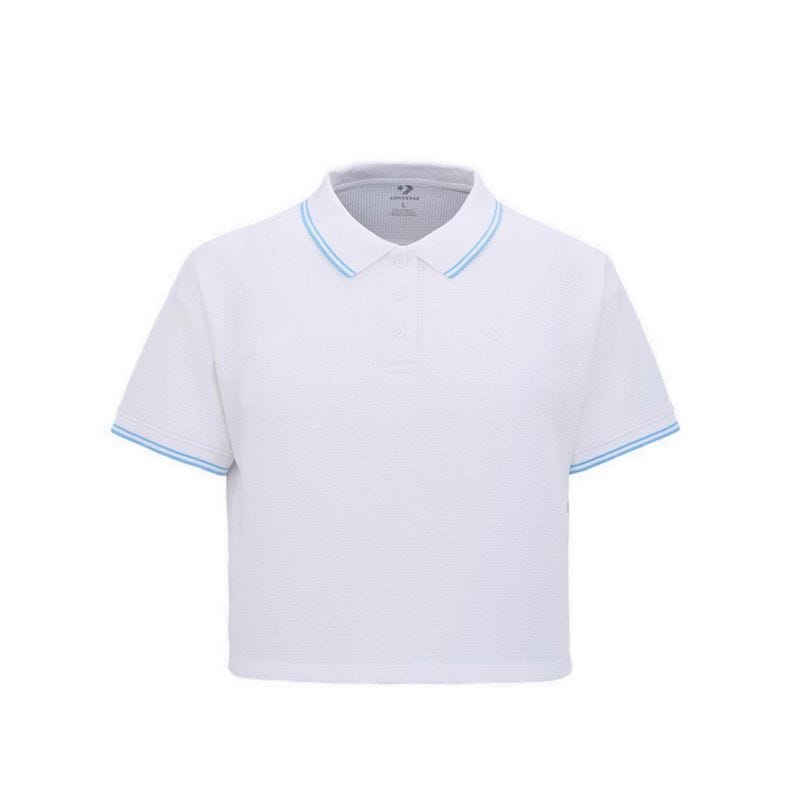 Sporty Crop Fit Waffle Polo Women's Polo - White