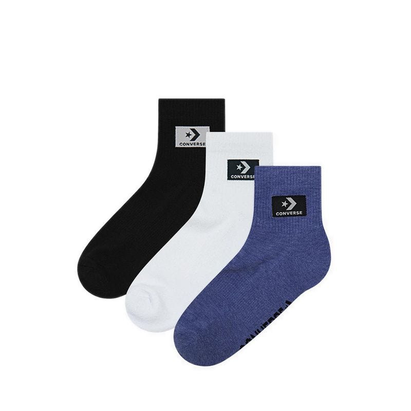 Stacked Patch 3 Packs Men's Quarter Socks - White/Denim/Black
