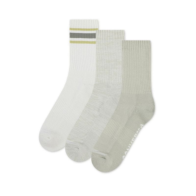 3 Packs Terry Micro Men's Crew Socks - Egret