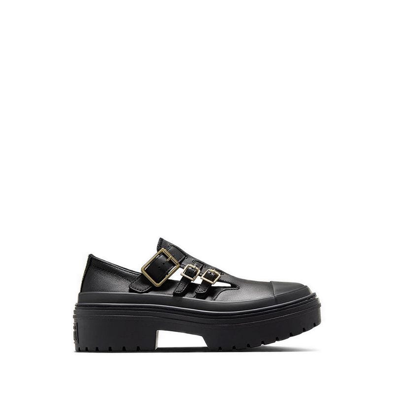 CTAS Lugged Heel Mary Jane Platform Women's Sneakers - Black/Black/Gold