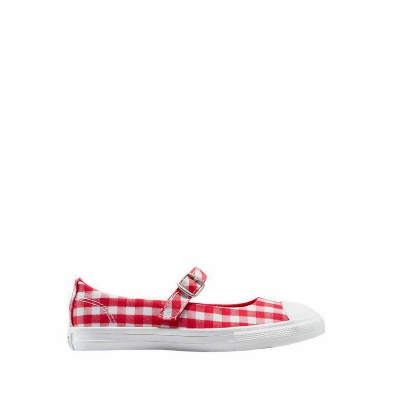 CTAS Dainty Mary Jane Checkered Easy-On Girl's Sneakers - Red/Vintage White/White