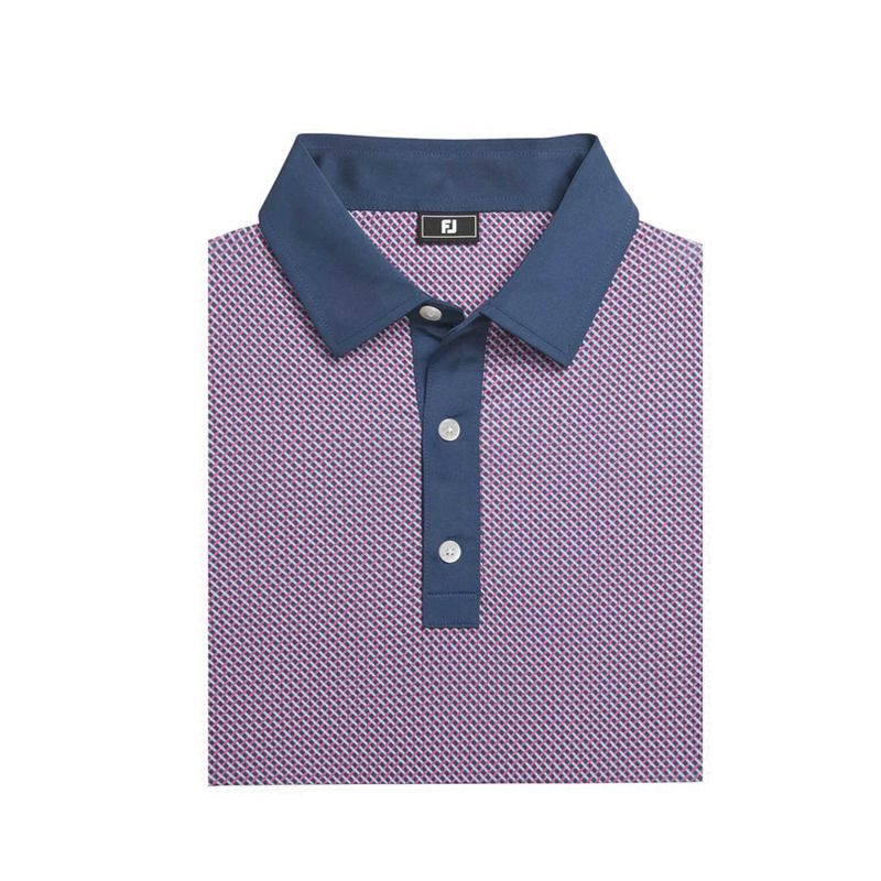 Golf Lattice Print Lisle Polo Men's - Dark Denim/Pink Lemonade/Skyway