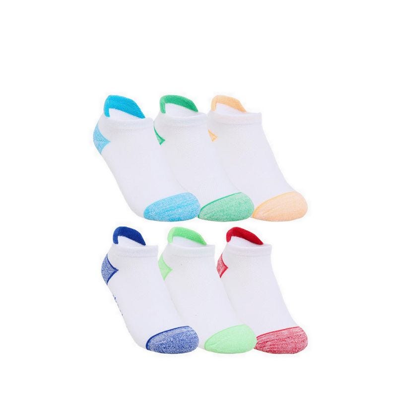 6Pk Boys 1/2 Terry Low Cut W/ Heel Tab Socks - White / Multi