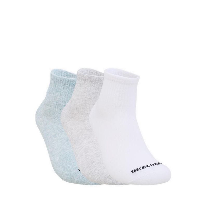 3Pk Boys Non Terry Qtr Crew Socks - White / Grey
