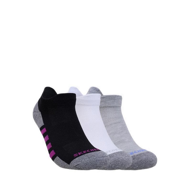 3Pk Womens Extended Terry Low Cut W/ Double Heel Tab Socks - Grey / Black