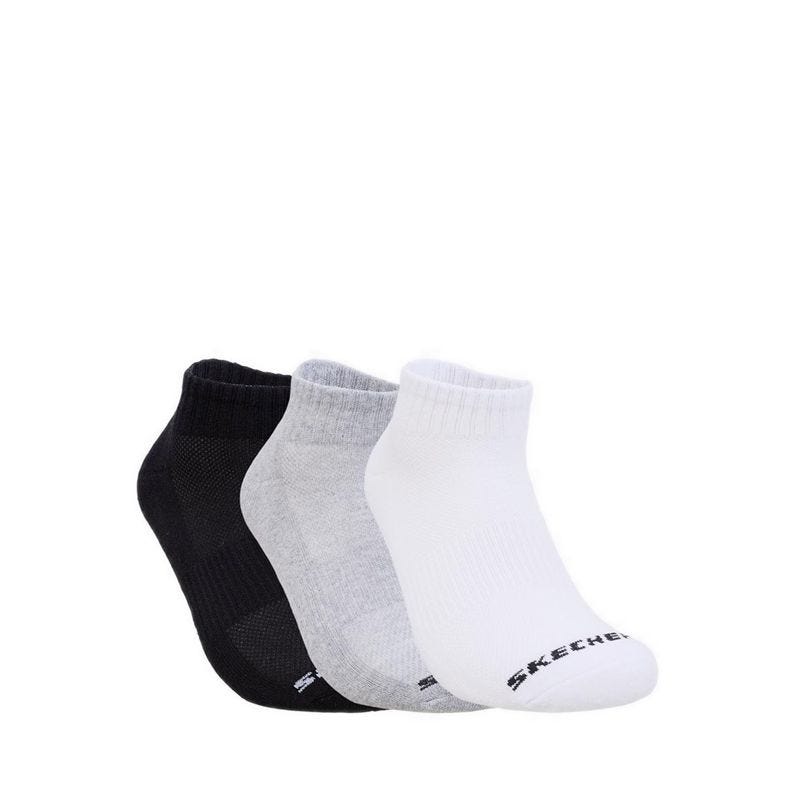 3Pk Unisex 1/2 Terry Qtr Crew Socks - White / Black