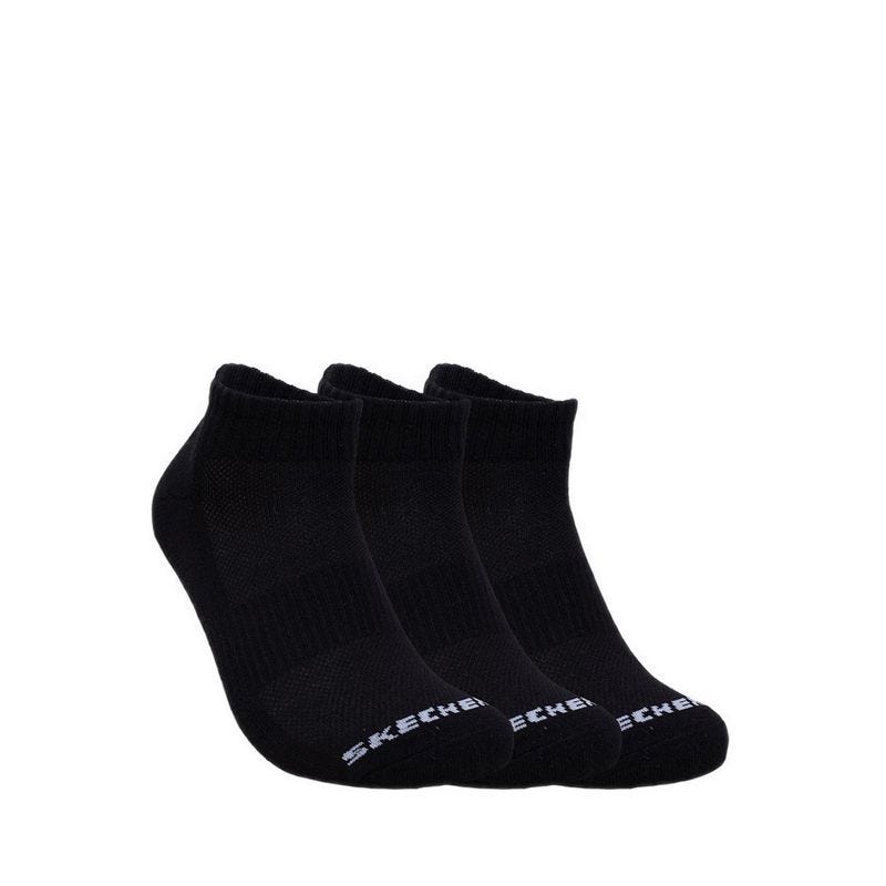 3Pk Unisex 1/2 Terry Qtr Crew Socks - Black