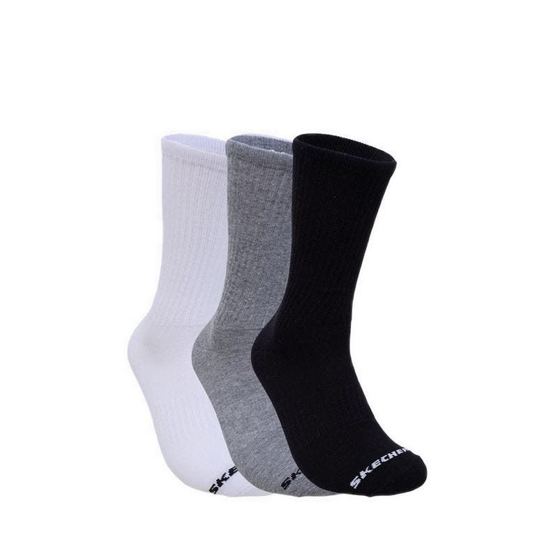3Pk Unisex Non Terry Crew - Arch Support Socks - White / Black