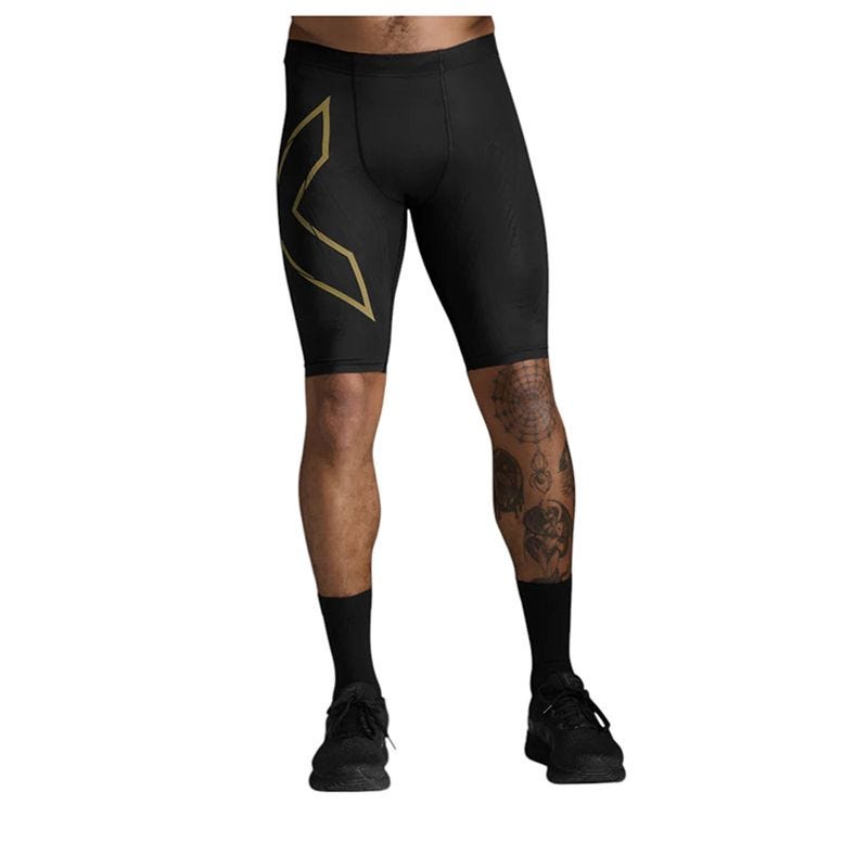Light Speed Men’s Compression Shorts – Black/Gold Reflective