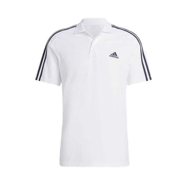 adidas Essentials Piqué Embroidered Small Logo 3-Stripes Men's Polo Shirt - White