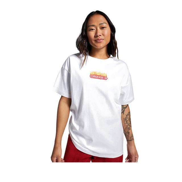 Flaming Logo Oversized Women's T-Shirt - White